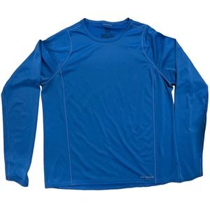 Women’s Patagonia Bahama Blue Long Sleeved Silky Base Layer Warm Top Shirt Large
